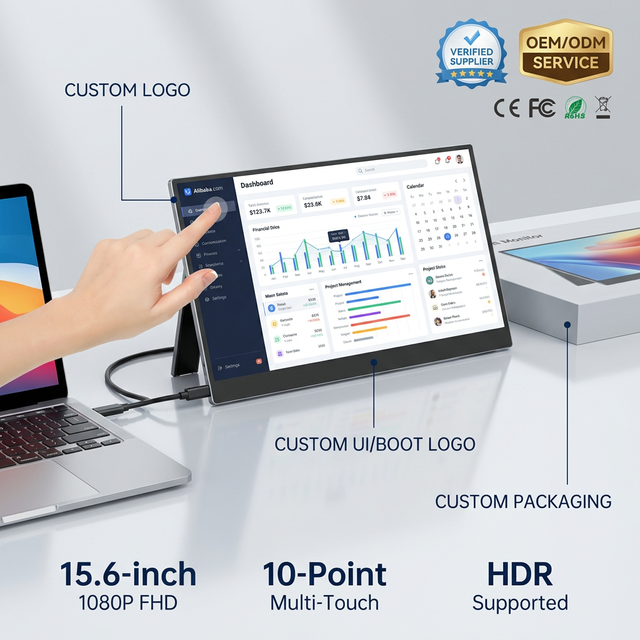 New 15.6 Inch Portable Capacitive Touchscreen Display 1080P Business Monitor Foldable Stand USB-C for Phone Laptop PC Office