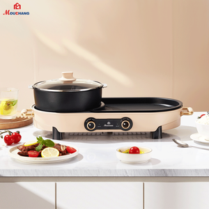 Fête de la nourriture Hotpot Pan BBQ-grill Hot Pot 2-en-1 <span class=keywords><strong>Fondue</strong></span> Chinoise Binnengrill Elektrische Rookloze Barbecue Shabu Shabu Hotpot - Product Image 5