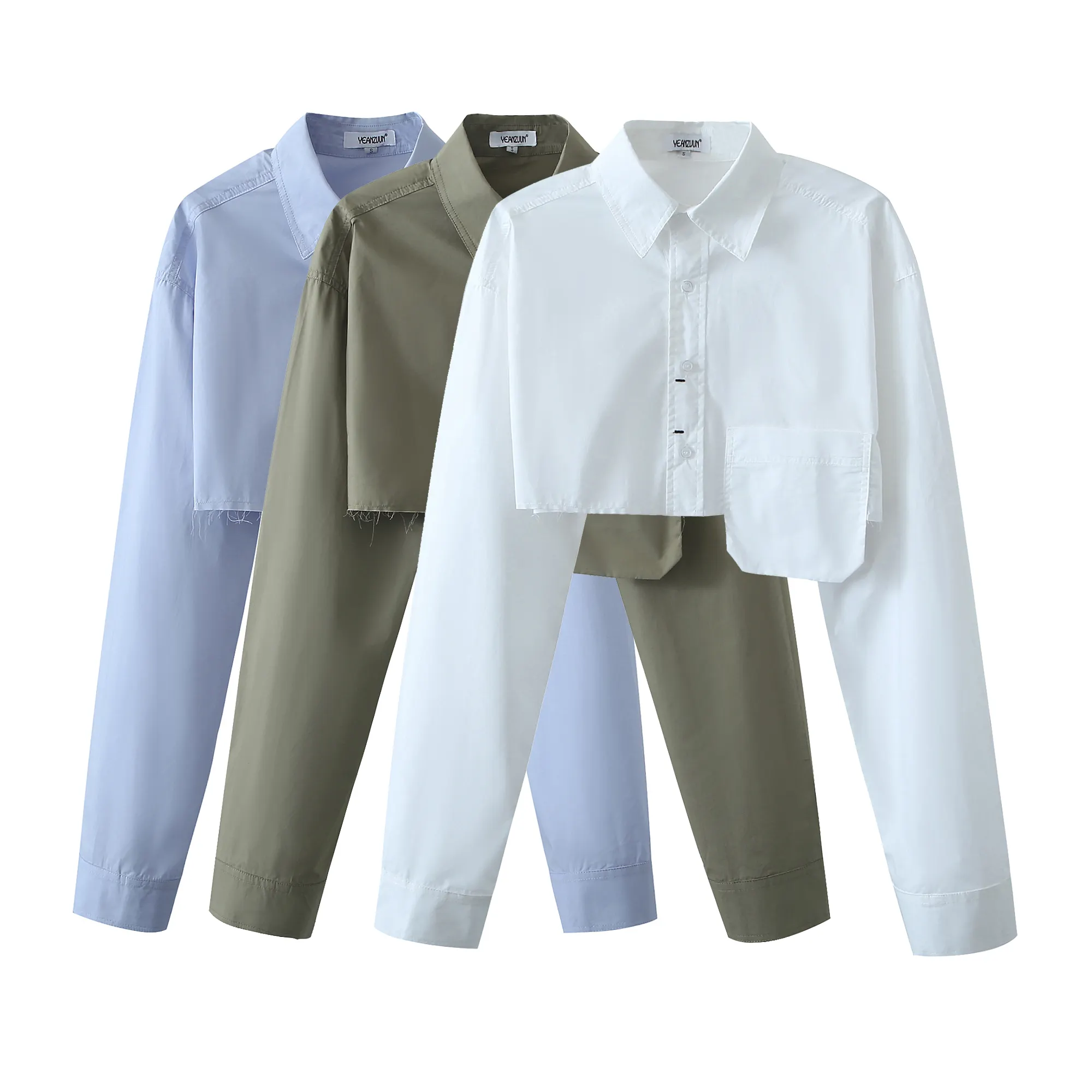 3 colorway turn down collar long sleeve buttons up solid color women casual cotton blouse & shirts