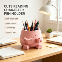 Porte-stylo mignon en forme de personnage de lecture, organisateur de bureau imprimé en 3D, pot à crayons grande capacité pour la maison, le bureau, la table d'étude, décoration