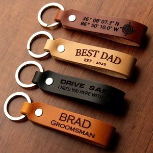 PU Leather Bottle Opener Keychain Custom <b>Initials</b> Engraved Personalized Car Fob Accessories - Product Image 3
