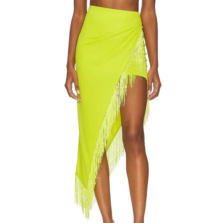 Custom 2023 Fashion sari wrap asymmetric casual fringe mini skirt