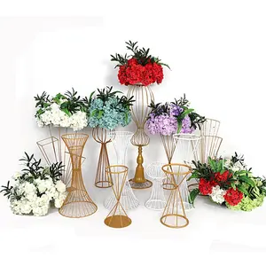 T04184 Luxury Wedding Decoration Metal Frame Trumpet Candle Tall Vase Center Piece Flower Tables Centerpieces Stand For Wedding