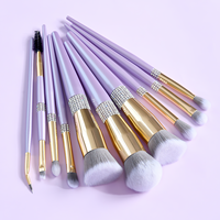 Nouveau Kit de 10 Pinceaux de Maquillage Transfrontaliers en Fibres Synthétiques Violet Clou de Girofle avec Manches en Plastique et Strass, Incluant un Seau de Rangement