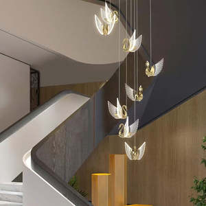 Modern <b>Crystal</b> Swan Pendant Light Hotel Lobby Villa Long Stairwell Decorative Hanging <b>Chandelier</b> - Product Image 2