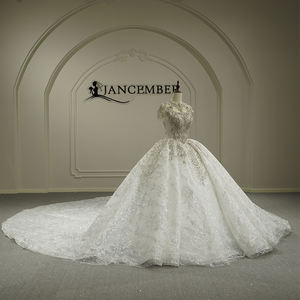 Vestido de Novia Moderno GT26018 con Manga Corta, Borlas, Estilo Imperio, con Chal, Largo hasta el Suelo, con Flores de Encaje y Cristales - Product Image 2