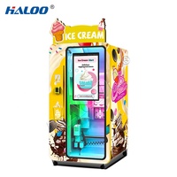 Distributeur automatique Haloo 24h/24 de yaourts et glaces molles avec système de paiement par pièces, code QR et jetons