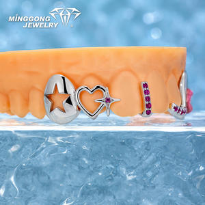 Émail Artisanat 925 Argent Fine Grillz pour Femmes Design Simple WithStar & Lip on Cap Grillz No Allergy Custom Grillz Female - Product Image 5