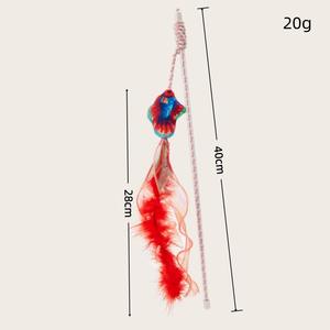 Último diseño colorido pez gato teaser varita palo golosinas interactivo gato juguete con pluma campana cinta algodón cuerda gato peluche juguete - Product Image 4