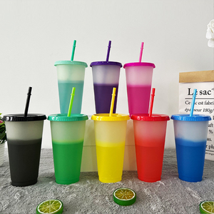 Gobelet réutilisable en plastique PP de 24 oz sans BPA, changeant de couleur, avec logo personnalisé, couvercles et pailles, pour boissons froides - Product Image 2