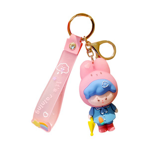 Couple Doll Keychain Exquisite and Cute Rainy Season Umbrella Pendant Spring Rain Series Cartoon Rubber Keychain Bag Wholesale