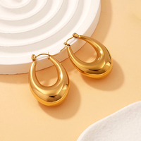 Joyería de acero inoxidable minimalista de moda clásica, venta al por mayor, pendientes de aro huecos gruesos impermeables chapados en oro de 18 quilates sin deslustre