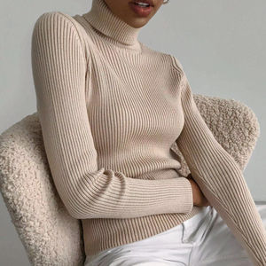 Pull à col haut pour femme, respirant, fin, décontracté, style coréen, manches longues, motif uni, mode automne-hiver - Product Image 1