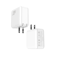Adaptor Charger Cepat 65W PD 3.0 Gan USB-C ke USB-A 2 Port dengan Colokan yang Dapat Diganti UK/EU/US
