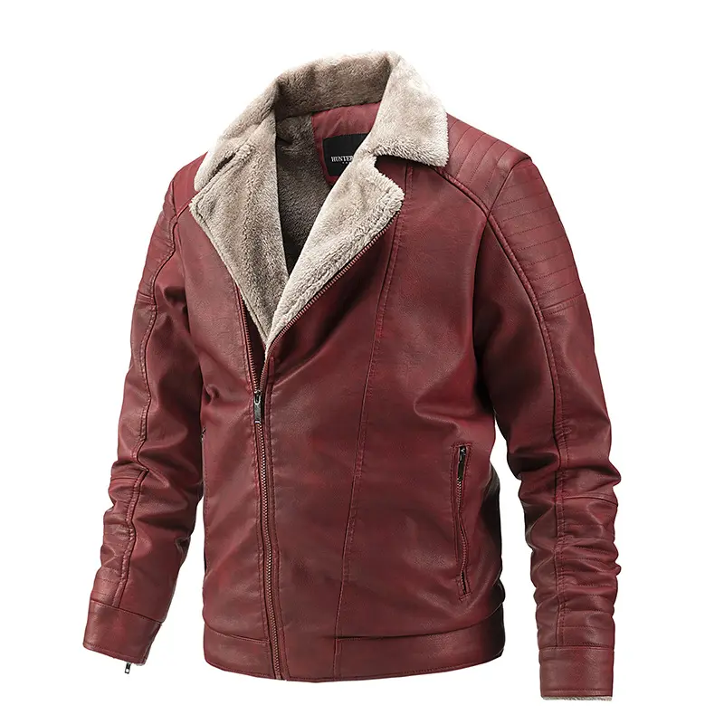 Factory wholesale faux leather velvet fur one large fur collar long sleeve jacket men men's fur jacket coat men's casual coat