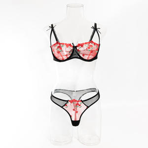 Damen-Dessous-Sets, sexy Blumenstickerei, Netzstoff, durchsichtige BHs und G-String, 2-teilig, für Paare, Rave-Party - Product Image 2