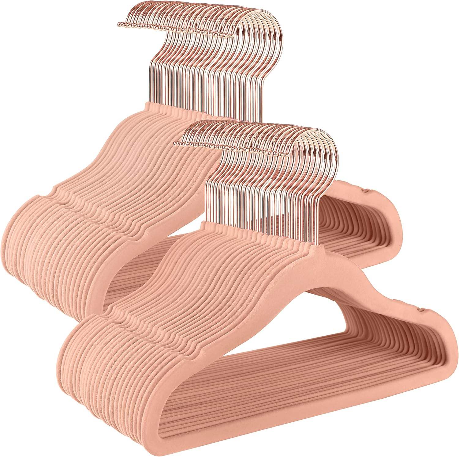 ไม้แขวนเสื้อสีชมพูพร้อมตะขอสีโรสโกลด์