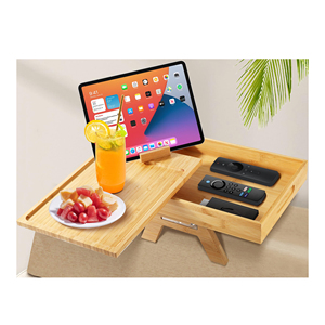 Tùy chỉnh 2 tầng ghế cánh tay khay tre với hộp lưu trữ sofa cánh tay bảng với 360 xoay người giữ điện thoại - Product Image 1