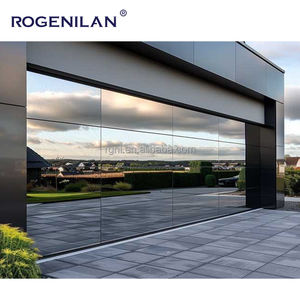 Rogenilan <span class=keywords><strong>Puerta</strong></span> de garaje sin marco de vidrio negro a prueba de viento Otras puertas Espejo esmaltado Puertas de garaje deslizantes plegables - Product Image 5