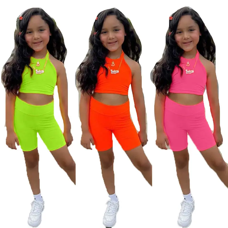 Kids girl shorts set knit Tank Top and Track Shorts Set Baby girls Outfit Baby Tops and Pants Suit
