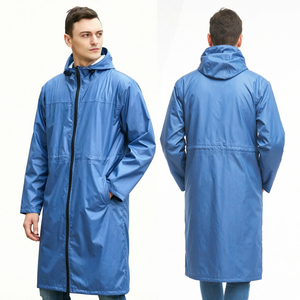 Custom Logo Unisex Polyester Raincoat Black <strong>Long</strong> <strong>Rain</strong> Jacket Hooded <strong>Rain</strong> <strong>Coat</strong> with Waterproof Zipper &amp; Adjustable Waist Band - Product Image 2