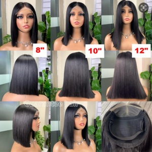 วิกผมบ๊อบตรงแบบไม่ต้องใช้กาว  ผมแท้  พร้อมเชือกผูกผมด้านหน้าแบบ 5x5 สำหรับผู้หญิงผิวสี  ความหนาแน่น 250%  บ๊อบสั้น - Product Image 1