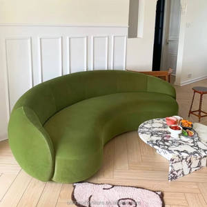 Set <span class=keywords><strong>Sofa</strong></span> Seksional Hotel Desain Modern Bentuk Setengah Lingkaran dengan Kain Beludru dan Kaki Kayu untuk Ruang Tamu - Product Image 4