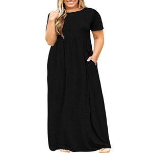 Robe longue <span class=keywords><strong>maxi</strong></span> décontractée d'été pour femme, taille naturelle, col rond, poche, imprimé 14, manches régulières, coupe droite, antistatique, lavable - Product Image 1