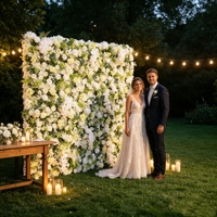 Décor de toile de fond de luxe pour banquets et fêtes de mariage, pour acheteurs professionnels : Mur de fleurs artificielles en soie aux pétales vifs et aux fleurs denses