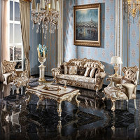 Europäischer Luxus Massivholz Geschnitztes Stoffsofa-Set für Villa-Wohnzimmer Holzsofa Königliche Palastmöbel