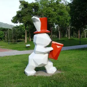 Customized Outdoor Factory Large Rabbit Sculpture Fiberglass Cartoon Animal Statue Fiberglass Sculpture Decoration For Park