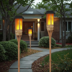 IP65 Étanche ABS Bambou Solaire Flamme Torches LED Panneau Sol Plug Pelouse Lumières Blanc Chaud Scintillement <span class=keywords><strong>Jardin</strong></span> Éclairage Extérieur - Product Image 1
