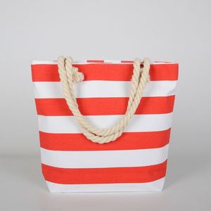 Sac de plage en toile à rayures marine décontracté pour femmes avec fermeture à glissière, deux poignées, écologique et durable, réutilisable 2024 - Product Image 4