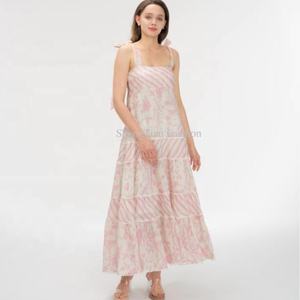 Nuevo Diseño, Vestido Maxi de Moda con Estampado DTG, Volantes, Espalda Descubierta, Cuello Cuadrado, Elegante, para Vacaciones, Tallas Grandes, Vestidos Rosas para Mujer - Product Image 1