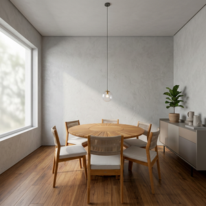 Modern Minimalist <b>Round</b> Solid Teak Wood <b>Outdoor</b> Dining <b>Table</b> and Chairs Set for Garden Poolside Restaurant Use - Product Image 3