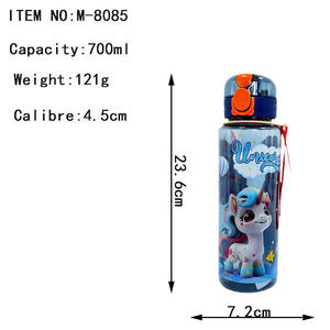 קריקטורה חד קרן ילדים חד קרן ילדים פלסטיק 700 מ "ל שתייה ישירה עם חבל וקש לילדים לבית הספר - Product Image 5