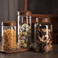 Ensemble de bocaux de conservation cylindriques en verre borosilicate, couvercles en bois d'acacia, écologiques, durables, hermétiques, 0,5-1L, vente chaude