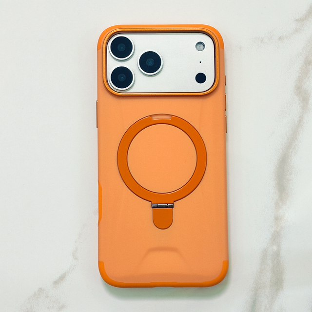 Orange Color 360 Rotating Metal Ring Holder Bracket Shockproof Slim Armor Magnetic Case for IPhone 18 17 Pro Max 16 15 14 13 Air