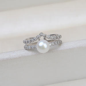 Bague ouverte en argent S925 pour femme, réglable, taille 7-8, avec perle et accessoires DIY, plateau vide pour bijoux 242 - Product Image 3