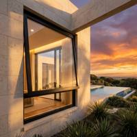 Ventana de Aluminio con Rotura de Puente Térmico, Ventana Abatible Superior de Doble Acristalamiento para Viviendas Residenciales, Marco Delgado