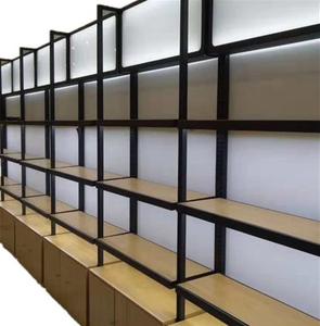 Étagères réelles personnalisées avec compartiment à lumière, 2 pièces, magasins de détail, en bois et en acier, porte-vitrine murale - Product Image 1