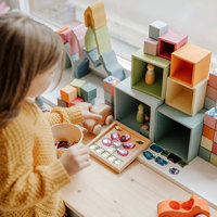 Cubes d'empilage en bois esthétiques arc-en-ciel, boîtes de rangement polyvalentes, décoration de chambre d'enfant et jouets sensoriels de tri