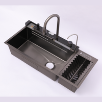 Évier de cuisine multifonctionnel en acier inoxydable avec robinet extractible, panier d'égouttage et égouttoir