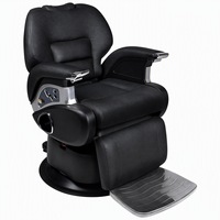 Fauteuil de barbier électrique en cuir PU noir inclinable avec repose-pieds et panneau de commande latéral pour salon de coiffure