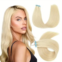 Extensiones de Cabello Humano Remy con Cinta Adhesiva PU, Invisibles y Sin Costuras, con Inyección de PU, Trama de Piel, Extensiones de Cabello Humano Virgen con Trama de Piel