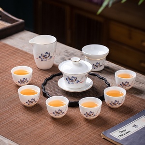 Service à thé en céramique de Jingdezhen, coffret cadeau, service à thé Kung Fu, service à thé en jade mouton, tasses à thé pour bureau, vente en gros, personnalisation du motif et du logo - Product Image 4