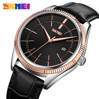 Skmei 9298 montres-bracelets de luxe pour hommes montre-bracelet en cuir à quartz analogique étanche pour hommes