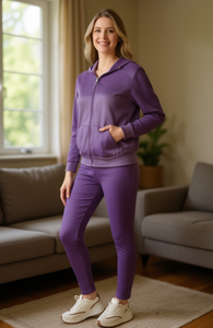 Tc435r Tuta da donna con cappuccio, chiusura con cerniera a tutta lunghezza, tinta unita, tessuto traspirante, vestibilità regolare, abbigliamento autunnale - Product Image 2