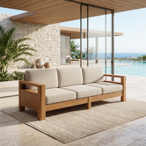 Canapé moderne en bois massif avec revêtement en tissu et dossier modulable pour usage extérieur en villa - Product Image 3
