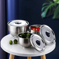 Vente en gros de bols à salade en acier inoxydable avec couvercle hermétique service de table et de rangement service en métal poli avec couvercle